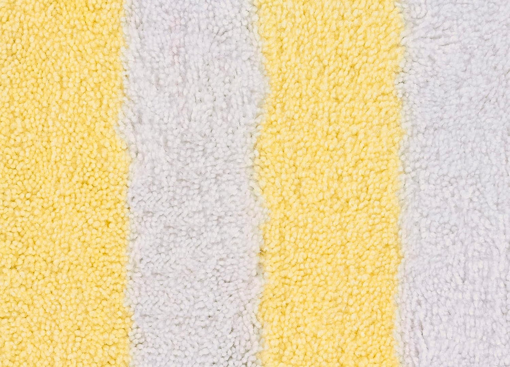 Beach Stripe Yellow Striped Washable Bath Rug – Non-Slip, Quick-Dry, Soft & Absorbent Bathroom Mat, Machine Washable, Coastal Décor (21" x 34")