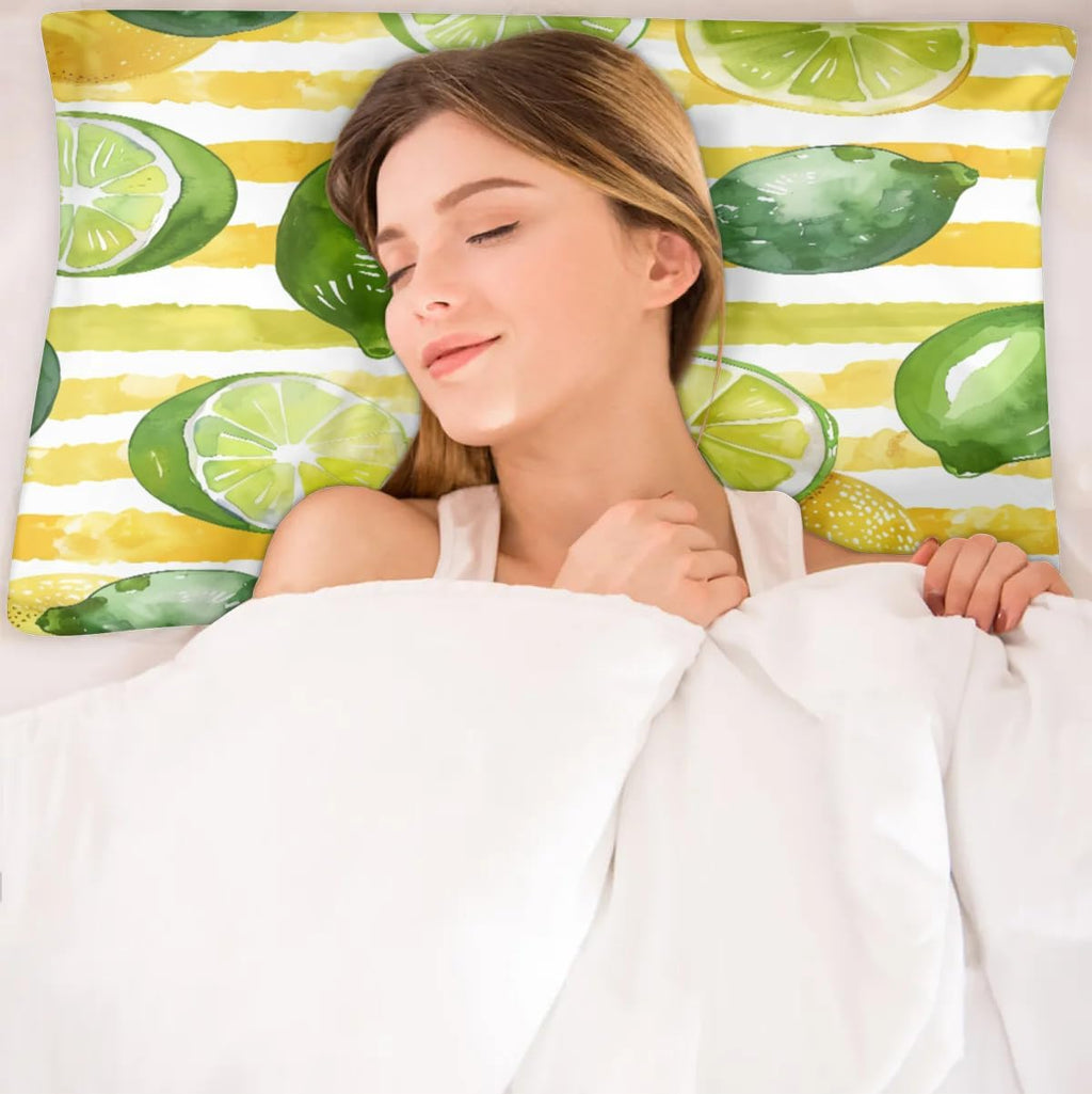 Yellow Striped Lemon Satin Pillowcase for Hair and Skin Pillow Cases Queen Size Soft Cooling Satin Pillow Covers with Zipper for Men Women 20x30 Inches