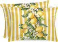 Satin Pillowcase for Hair and Skin Standard Size 2 Pack Yellow Lemon Stripes Satin Pillow Case Soft Breathable Cooling Silk Floral Fruit Leaves Pillowcases with Hidden Zipper Throw Pillow Covers 20x26
