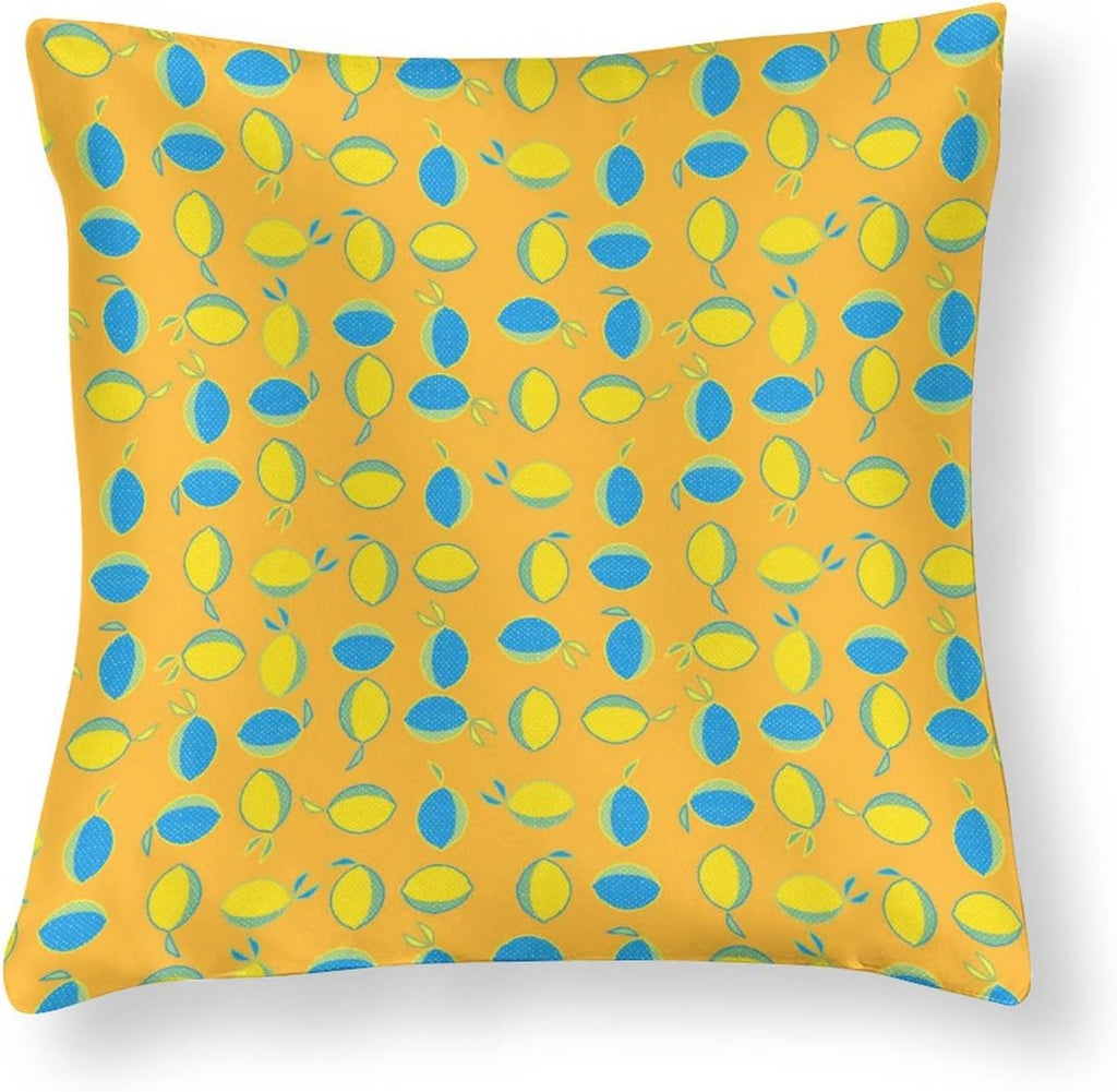 Yellow Lemon Satin Modern Cushion Case Summer Lemon Decorative Throw Pillow Covers Hidden Zipper 16"x16" Decorative Pillow Covers for Sofa Bed Party Satin Pillowcase for Hair and Skin