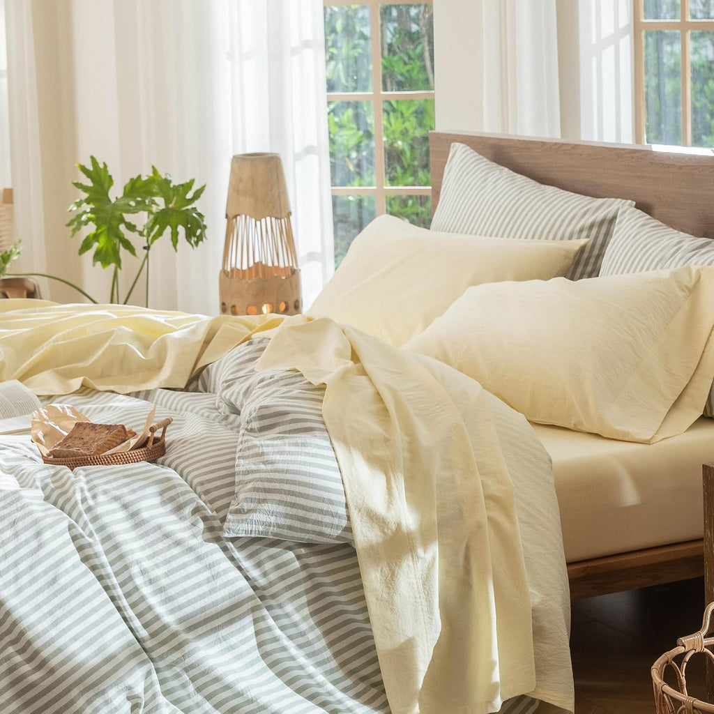 Sheet Set 100% Washed Cotton Linen-Like Extra Deep Pocket King