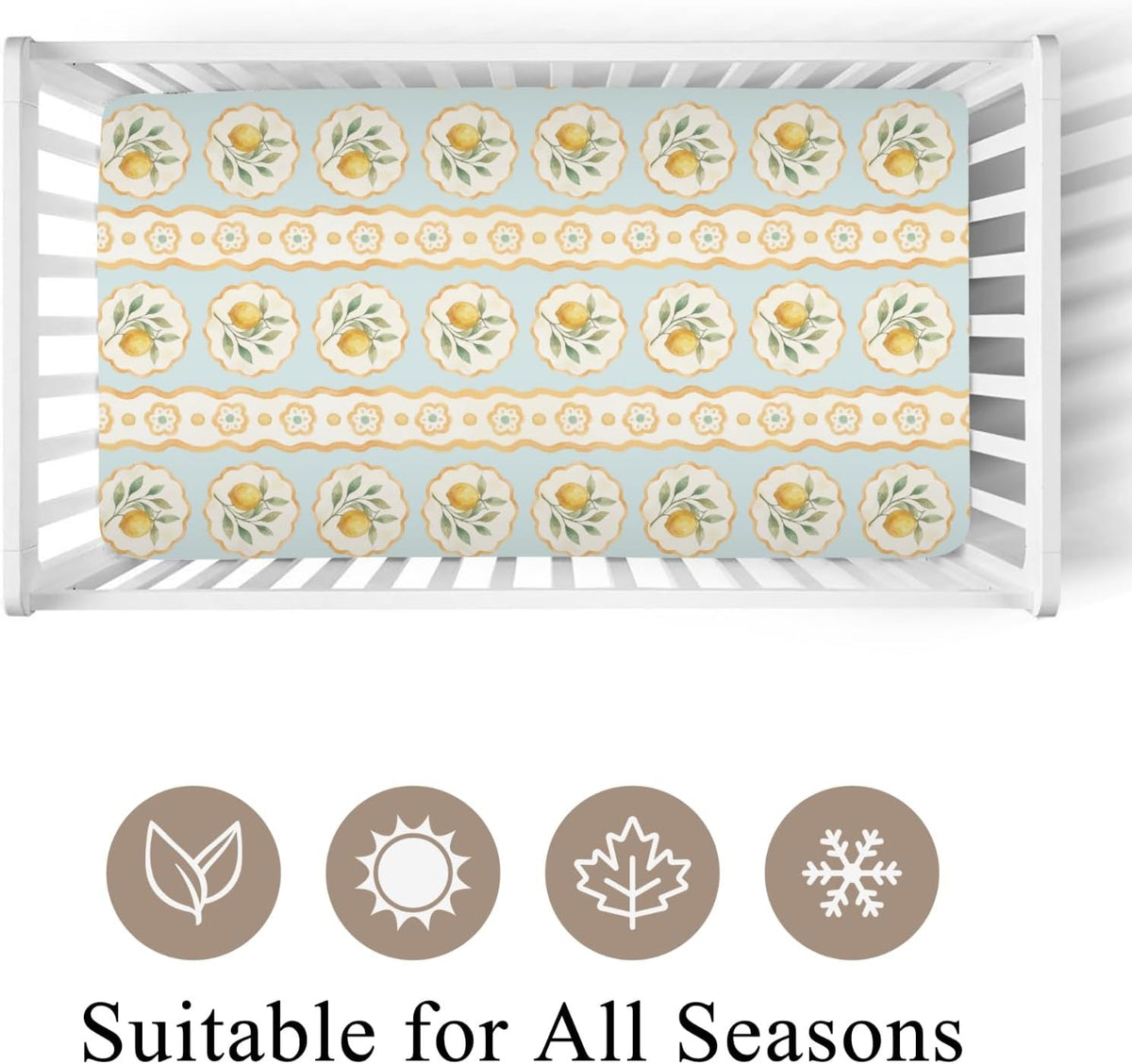 Vintage Lemon Fruit Floral Stripes Baby Crib Sheet for Boys & Girls 28x52 Inch Yellow Lemons Baby Sheet for Standard Crib and Toddler Mattress Summer Frame Bed Sheets