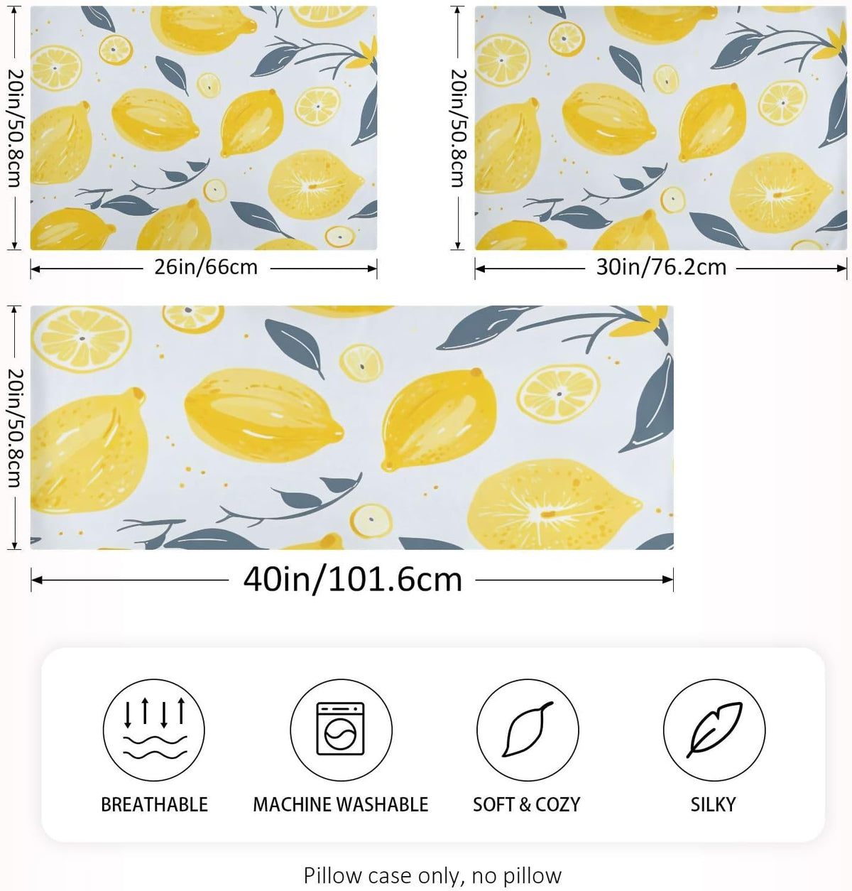 Watercolor Lemons Yellow Satin Pillowcase for Hair and Skin Body Pillow Cases Standard Size 20"X26" Throw Pillow with Envelope Closure for Sleeping