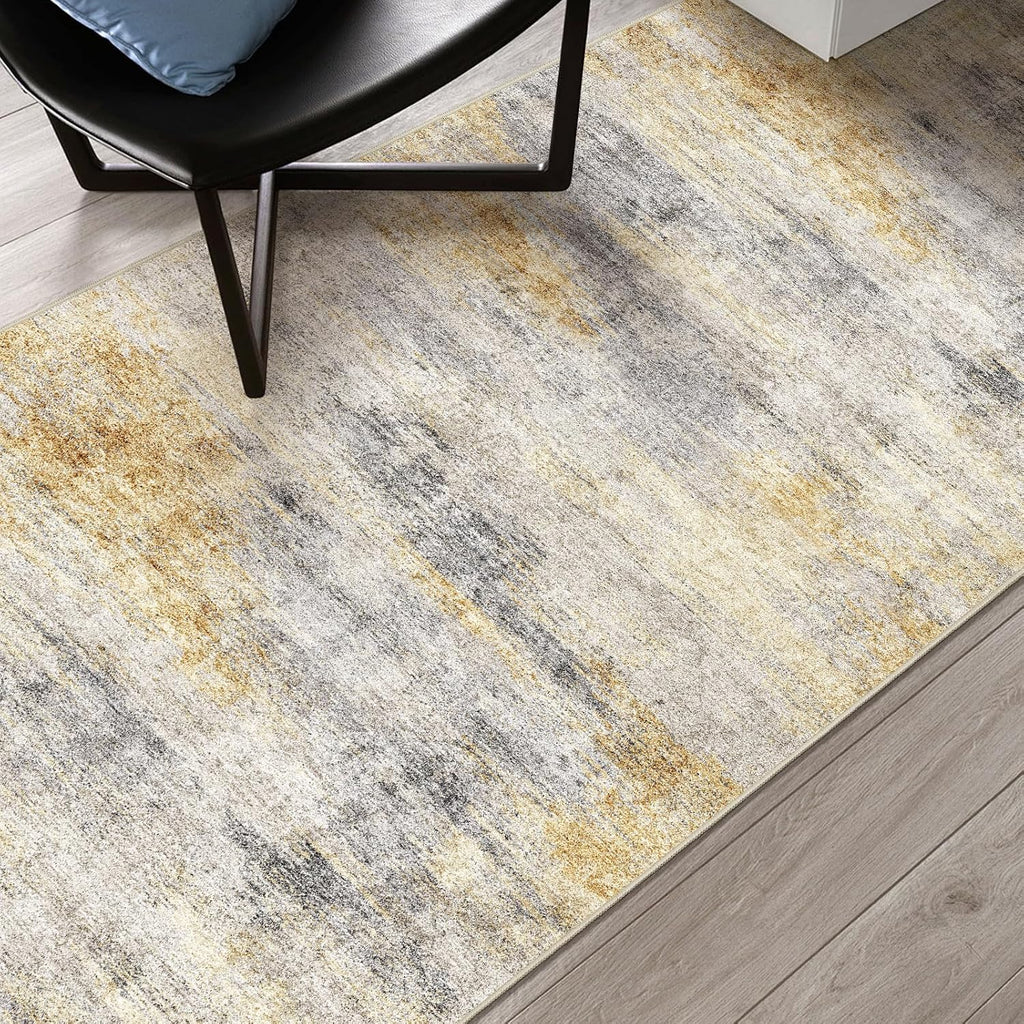2x3 Area Rug Washable Abstract: Non Slip Front Door Throw rugs Grey/Yellow