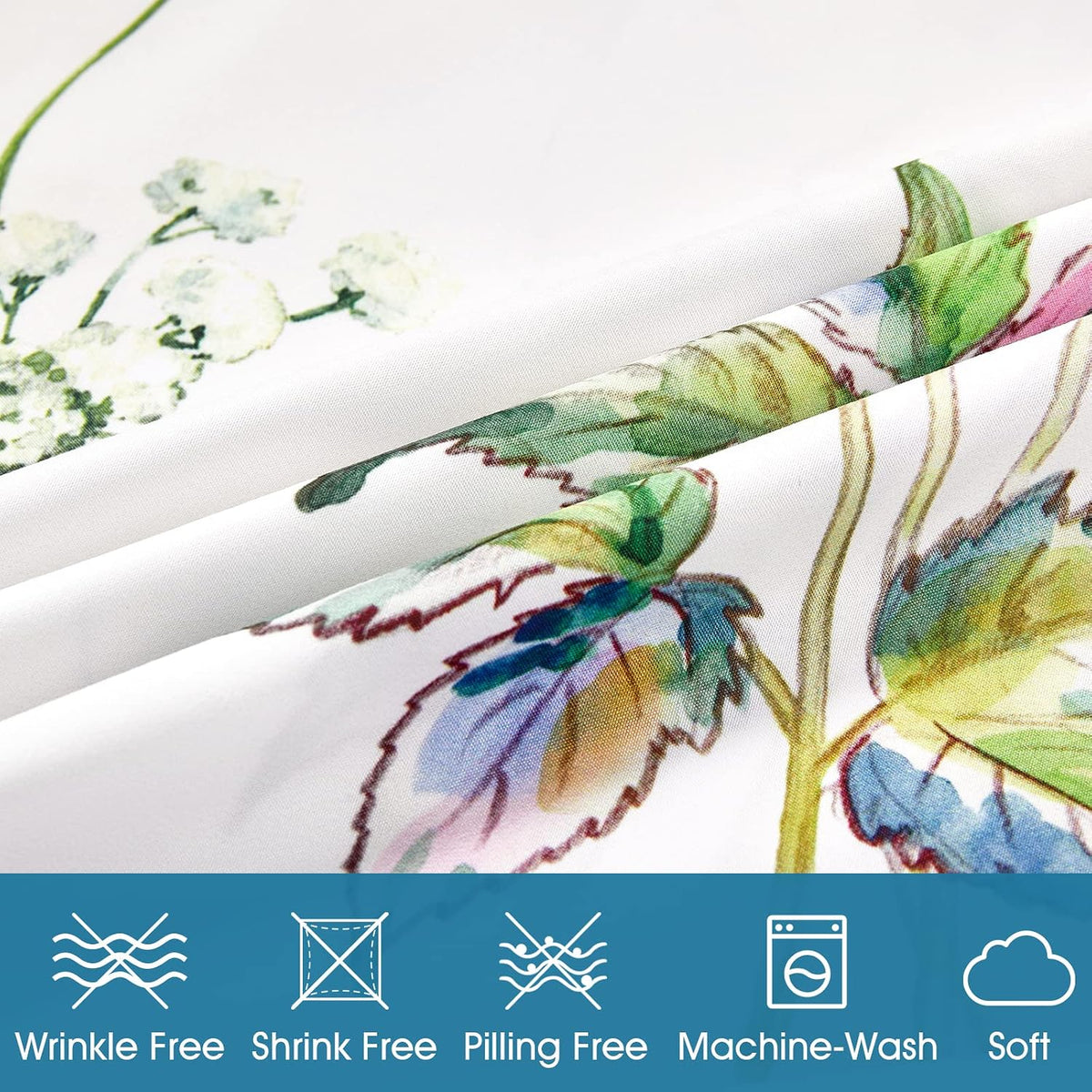 Queen Sheet Set 6 Pieces (Yellow & Blue Watercolor Floral), Cottage Core Botanical Patterned Sheets, Victorian Flower Microfiber Bedding Decor