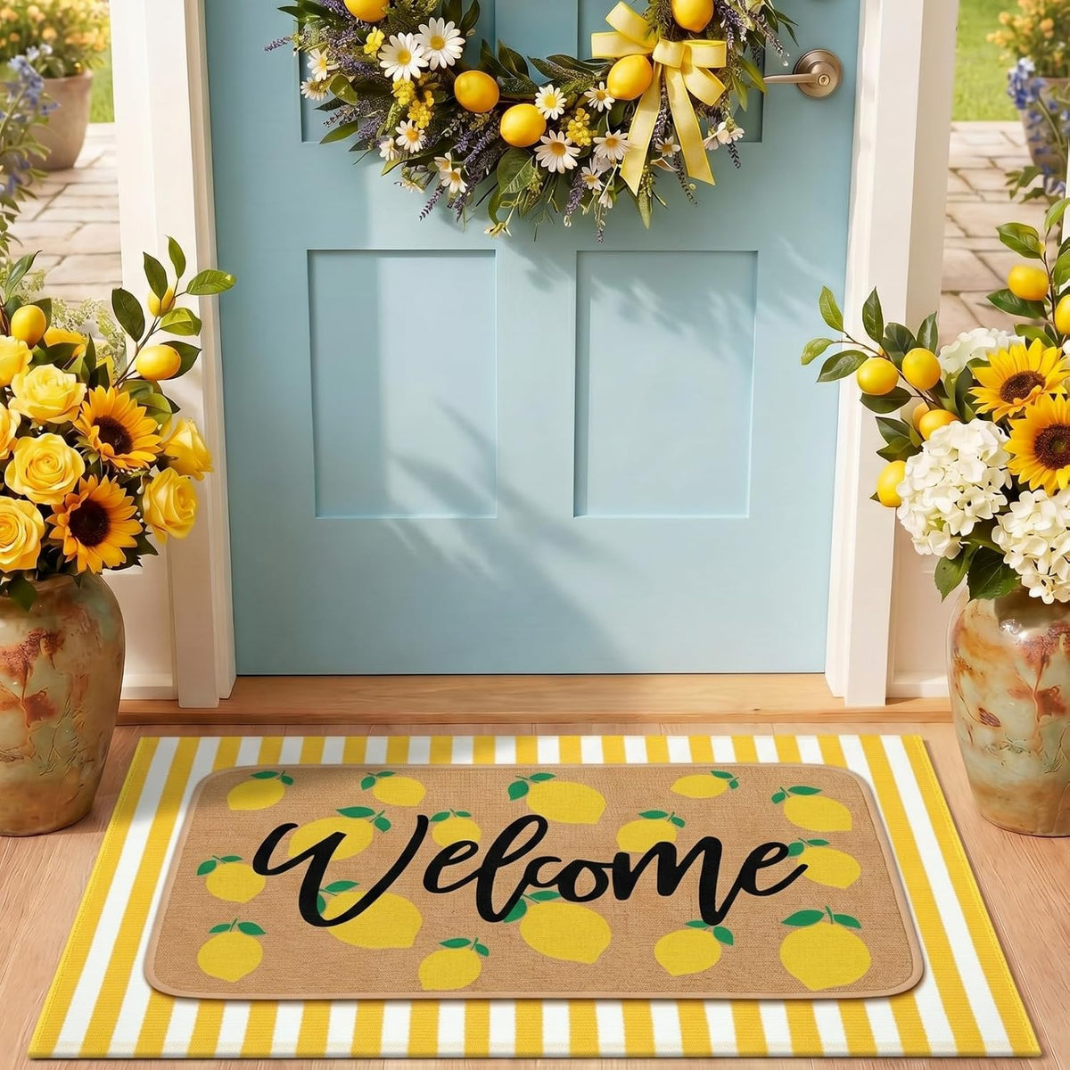 2 Pcs Summer Lemon Welcome Door Mats Outdoor
