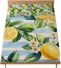 Twin Fitted Sheet and Pillowcase Set, Yellow Lemon Soft Bed Fitted Sheets - Deep Pocket Fits Mattress Up to 16", Summer Botanical Fruit Blue Striped Bedding Set with 1 Pillow Case