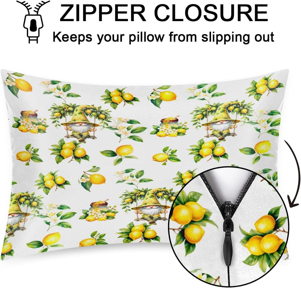 Satin Pillowcase for Hair and Skin Flower Yellow Lemon Soft Slip Cooling Pillow Covers with Hidden Zipper Queen Size Pillow Case for Bed Couch Women Men Girls Kids Boys 20x30in
