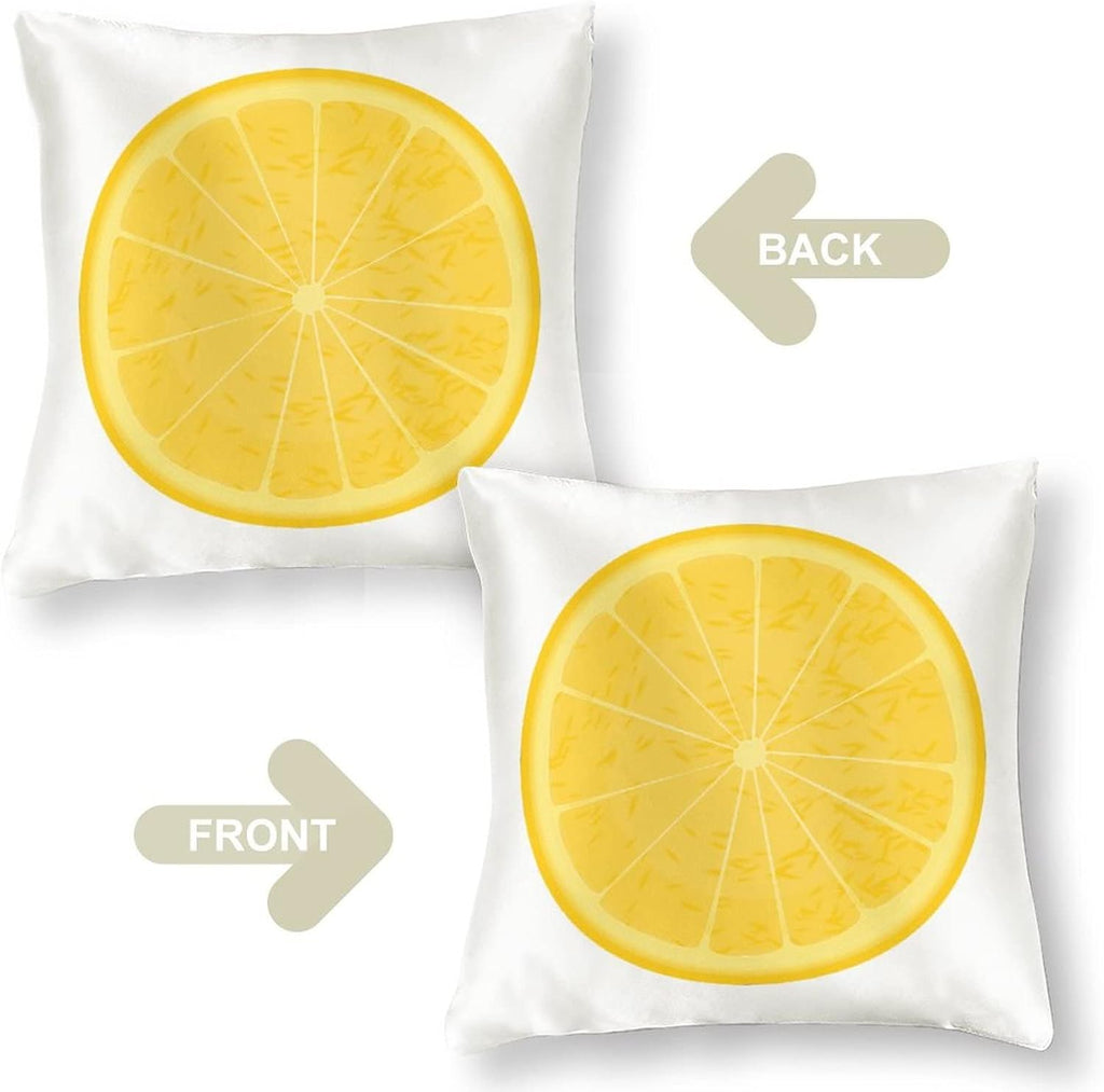 Big Pillows for Bed 16"x16" Lemon Slices Satin Cushion Covers Lemon Fruit Yellow Summer Throw Pillow Cover Square Zippered Pillowcase for Couch Sofa Bedroom Car Living Room