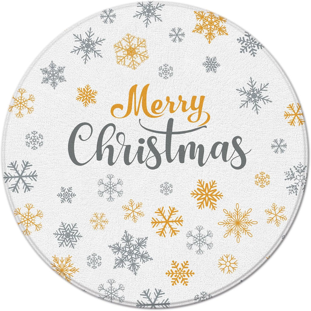 Winter Snowflake Round Area Rug Yellow Gray Snowflake Merry Christmas Happy Holiday for Entryway Living Room Bedroom Home Decor 2ft