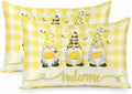 Vintage Fruit Gnomes Standard Pillowcase Set of 2, Summer Lemon Yellow Buffalo Satin Pillow Case Cover with Smooth Hidden Zipper Closure, Soft Throw Pillow Covers Cases 20 X 26 Inches