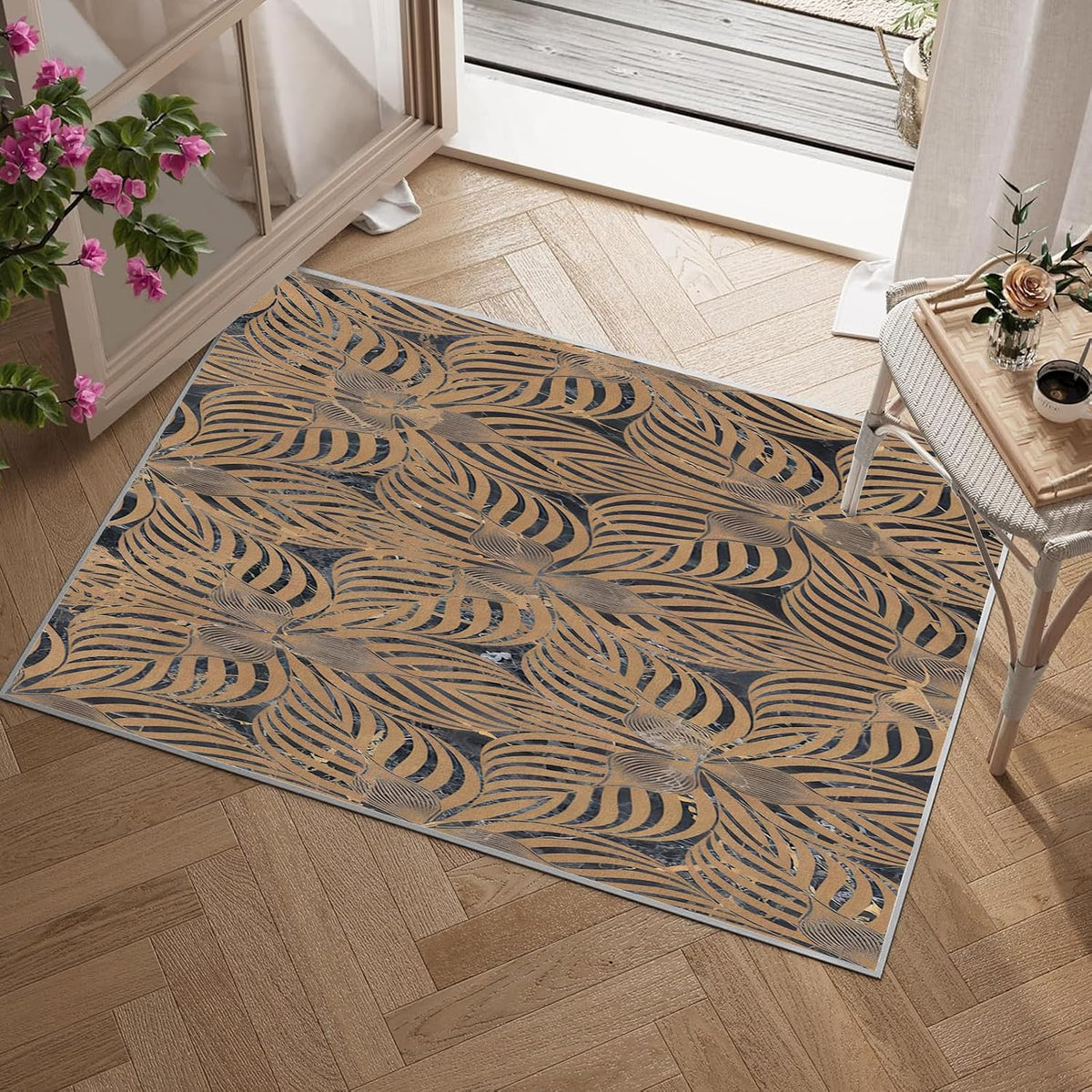 Abstract Art Element Non-Slip Area Rug – Soft Low Pile Modern Pattern,Machine Washable Indoor Rug for Living Room, Bedroom, Entryway – Easy Clean Decorative Home Rug Yellow