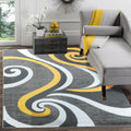 Modern Area Rug Swirls Carpet Bedroom Living Room Contemporary Dining Accent Sevilla Collection 4817A (Yellow, 8x10)
