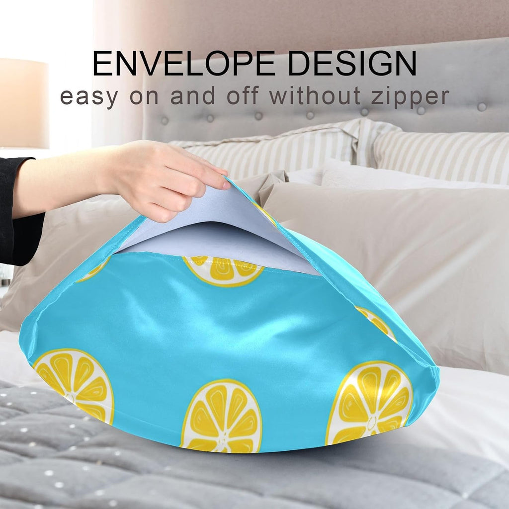 Yellow Lemon Slices Satin Pillowcase for Hair and Skin, Soft Breathable Pillow Case Anti-Wrinkle Cooling Silk Pillow Cover with Envelope Closure for Bedroom, Standard 20 x 26 Inches