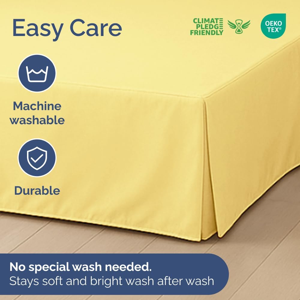 Pleated Bed Skirt Queen Size - 3 Sided Pleated Bed Skirt - 12 Inch, Yellow
