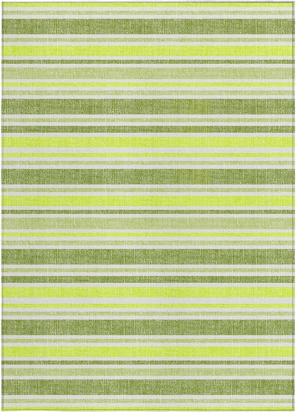3' X 5' Green and Yellow Striped Washable Non Skid Indoor Outdoor Area Rug