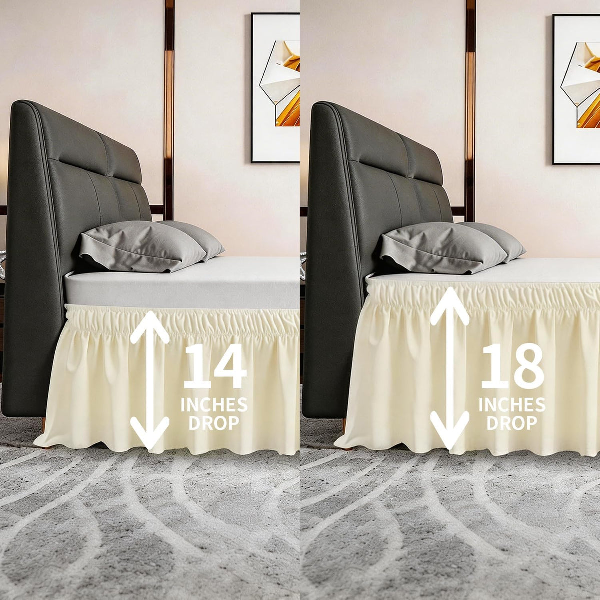 Queen Bed Skirt, Elastic Wrap Around Bed Skirt Queen Size, Bed Skirts for Adjustable Bed, Easy Fit with 14" Drop Length Tailored Drop Dust Ruffle (Light Yellow)