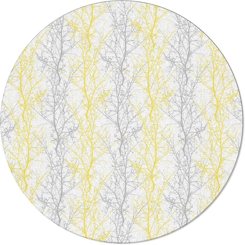 Forest Branch Round Area Rug 4ft,Washable Outdoor Indoor Carpet Runner Rug for Bedroom,Kitchen,Bathroom,Living/Dining/Laundry Room,Office,Area+Rug Large Bath Door Mat Winter Tree Geometric Yellow Grey