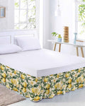 Yellow Lemon Bed Skirt Queen Size 16 Inch Drop, Adjustable Elastic Wrap Around Bed Skirts Easy Fitting Dust Ruffle Bedskirt Bed Frame Cover Floral Fruit Spring Summer Watercolor Green
