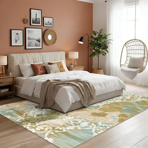 5x7 Area Rugs,Abstract Area Rugs, Modern Washable Non-Slip Rug for Living Room, Bedroom, Dining Room, Soft Low Pile Carpet, Neutral Decor for Home and Office,Abstract Floral - Yellow