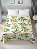 Twin Flat Sheet Only,Yellow Lemon Summer Green Leaves Top Sheet Breathable Soft Brushed Polyester Microfiber Bed Sheets,Blossom Floral Seamless Hotel Luxury Bedding Sheets for Women,Men,Teens