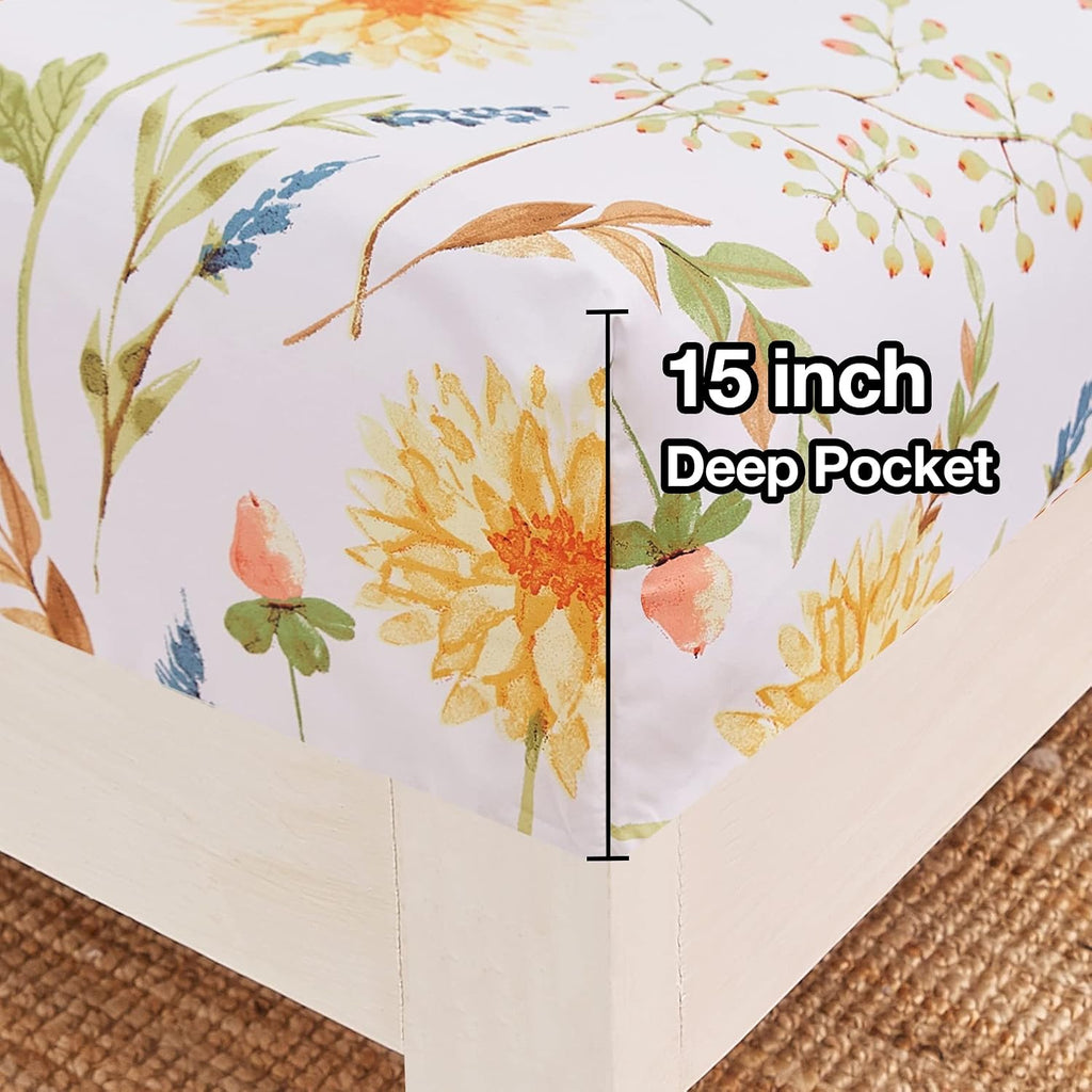 Boho Floral Printed Queen Sheet Set Extra Deep Pocket