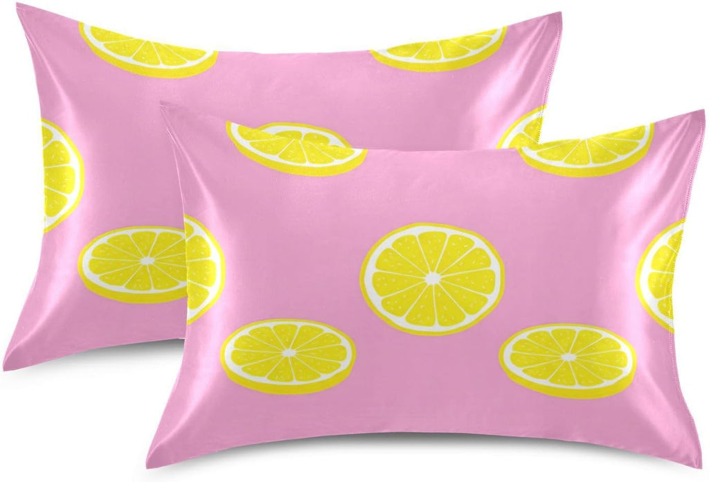 Yellow Lemons Satin Pillowcase for Hair and Skin, Soft Breathable Pillow Case Anti-Wrinkle Cooling Silk Pillow Cover with Envelope Closure for Bedroom, Standard 20 x 26 Inches