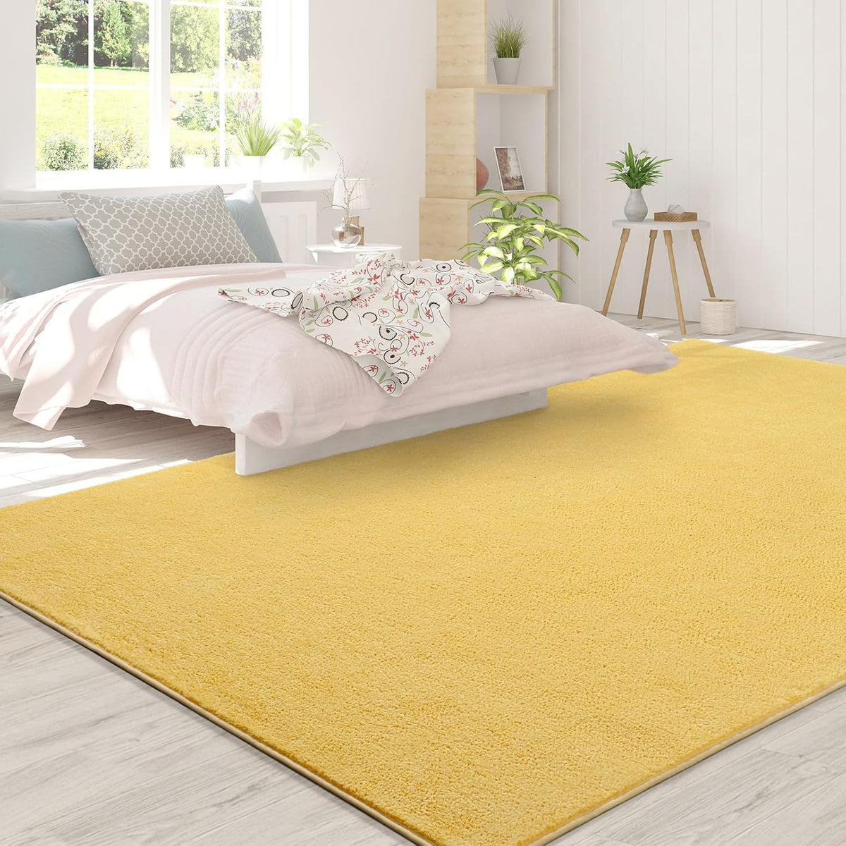 Area Rugs for Bedroom Living Room, 4x6 Yellow Super Soft Comfy Thickened Memory-Foam Indoor Carpets, Modern Aesthetic Minimalist Carpet for Boys Girls Adults Apartment Nursery Home Décor