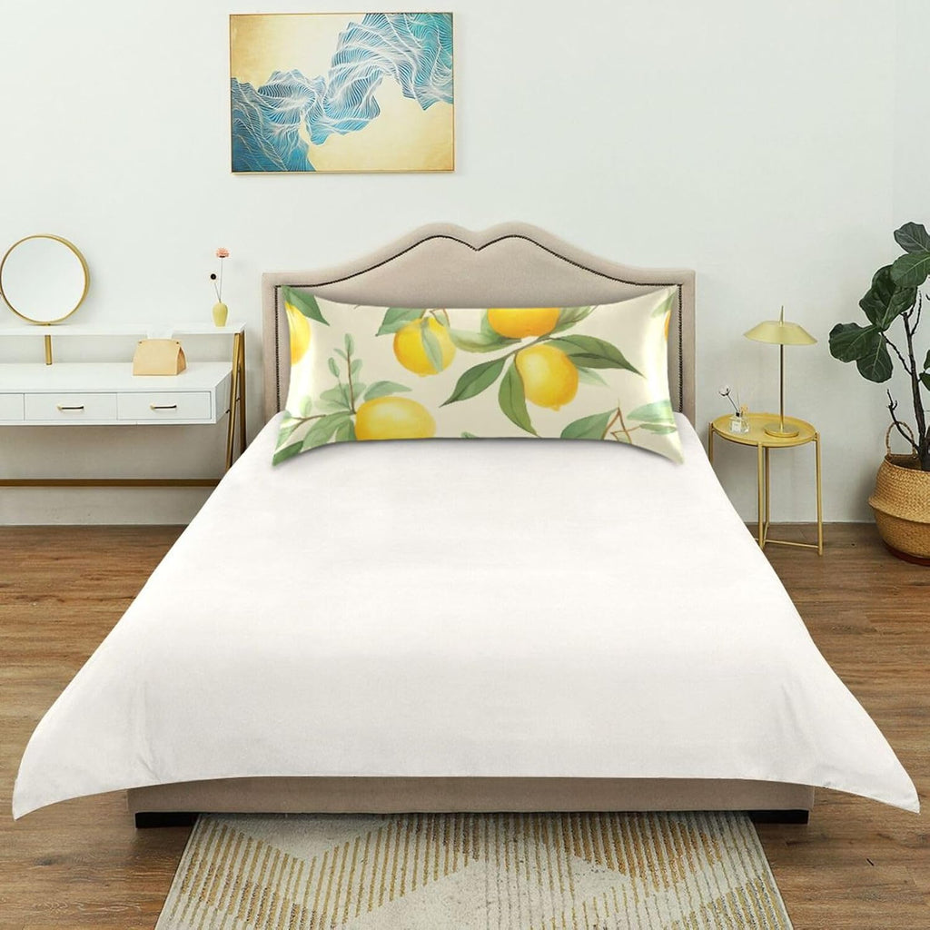 Lemons Leaves Flowers Yellow Satin Pillowcase for Hair and Skin Body Bed Pillow Cases Standard Size 20"X26" Pillow Case Protector with Envelope Closure for Women